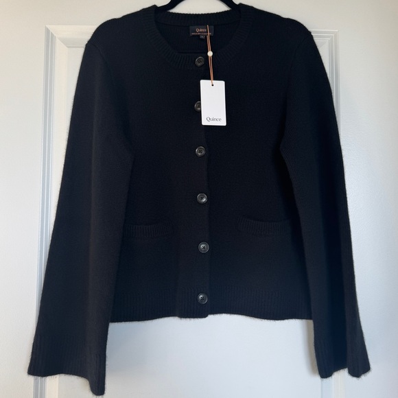 NWT!! QUINCE Women's Mongolian Cashmere Structured Cardigan Sweater Black Large - Picture 13 of 14